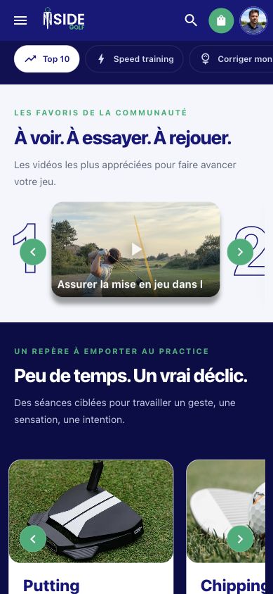 Les rubriques Top 10 et Speed training dans l’accueil de l’Académie.