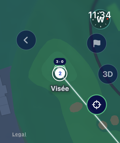 Carte du green sur Apple Watch avec la cible de visée et les commandes de carte.
