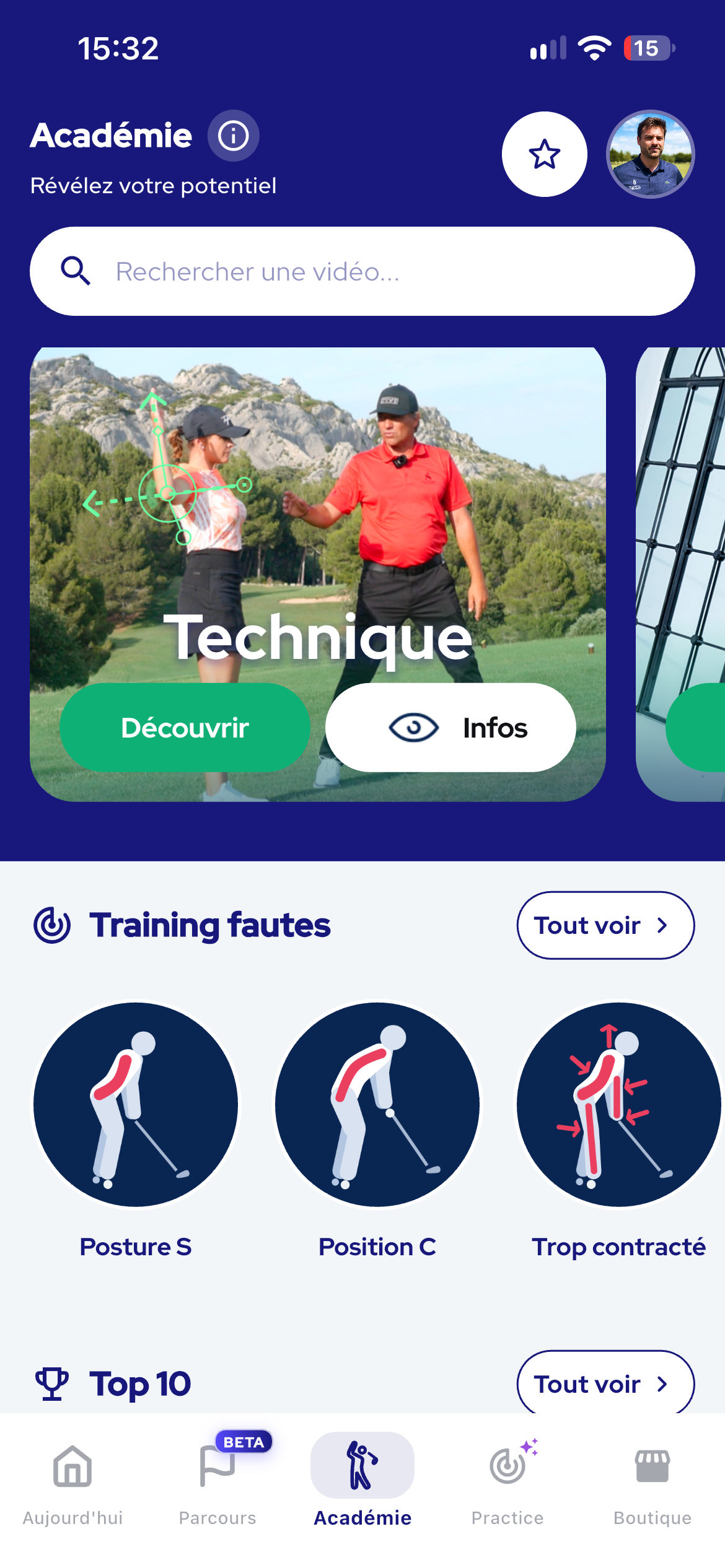 Académie : programmes vidéo, Training fautes et Top 10.