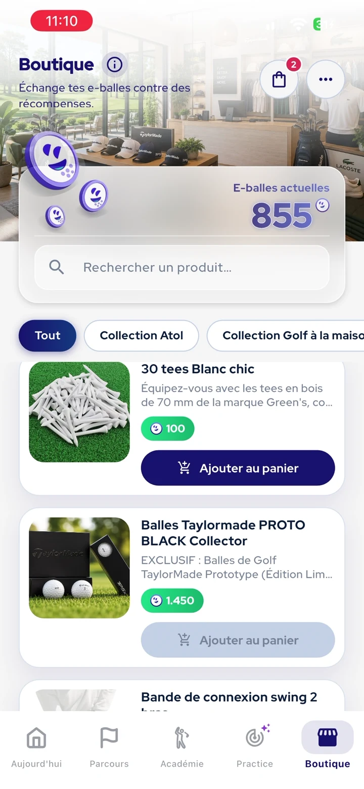 Les e-balles gagnées à la fin d’une activité InsideGolf.